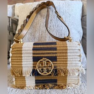 Tory Burch mustard and Black Striped Shoulder Bag